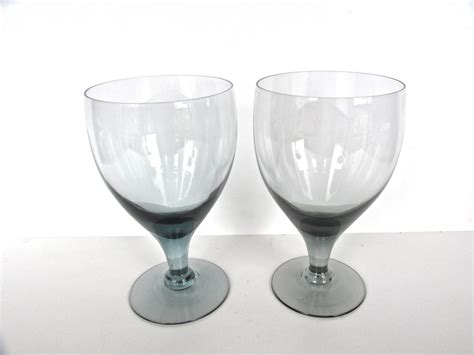 Mid Century Modern Smoke Grey Glass Goblets Smokey Grey Water Etsy Grey Glass Glass Mid