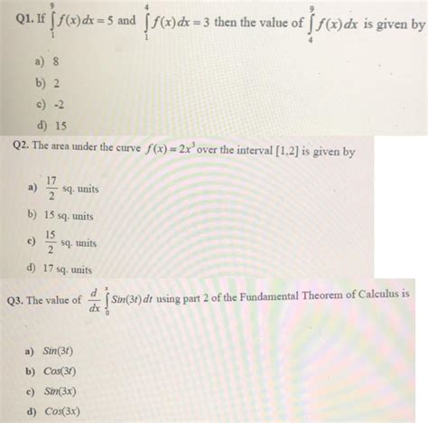 Solved Q1 If {f X Dx 5 And 5f X Dx 3 Then The Value Of