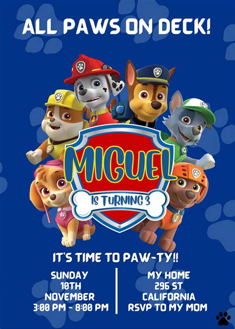 Editable Paw Patrol Birthday Invitation Editable Template Invitation