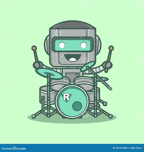 Cute Robot Playing Drums Stock Vector Illustration Of Pattern 231912882