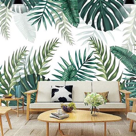 Rainforest Tropical Green Leaves Wallpaper Wall Murals Etsy