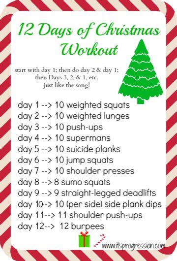 The 12 Days Of Christmas Workout It S Progression Holiday Workout Travel Workout Fun Workouts