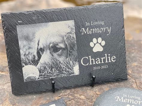 Custom Laser Engraved Pet Memorial Garden Stone With Photo Portrait I