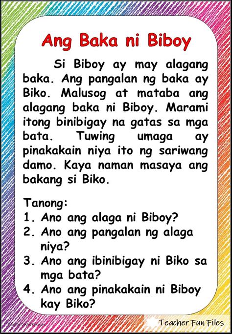 Teacher Fun Files Filipino Reading Materials With Comprehension Questions