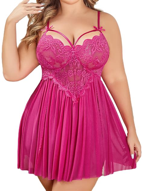 Avidlove Plus Size Lingerie For Women Sexy Strap Lace Chemise Nightgown V Neck Nighty Mesh