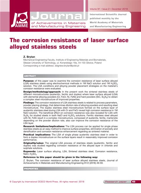 Pdf The Corrosion Resistance Of Laser Surface Alloyed Stainless Steels