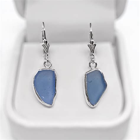 Beach Glass Cornflower Blue Sterling Silver Dangle Earrings Stephanie