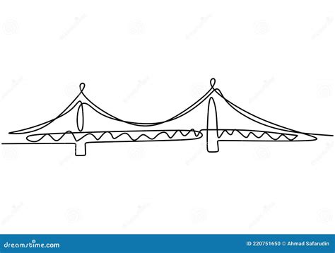 Giant Bridge Over River Continuous One Line Of Bridge Drawing Design