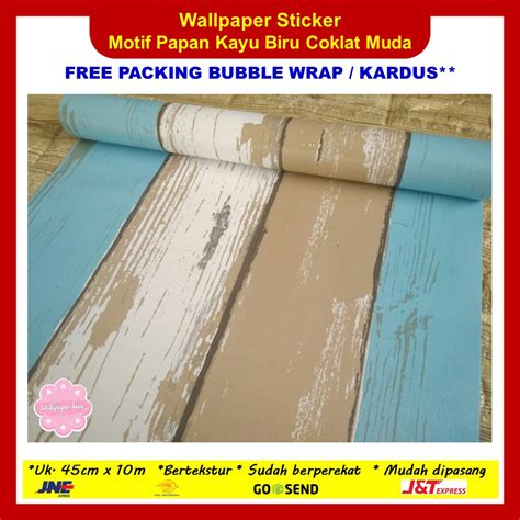 Jual Wallpaper Sticker Dinding Papan Kayu Biru Coklat Muda Walpaper