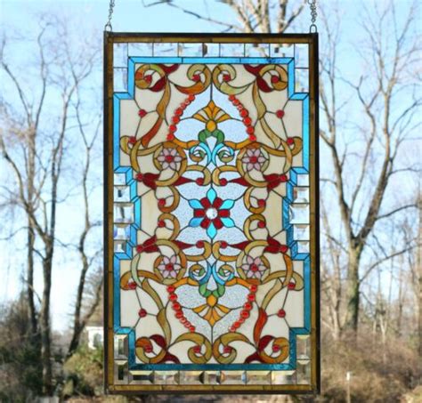 Handcrafted Jeweled Beveled Stained Glass Window Panel W X H