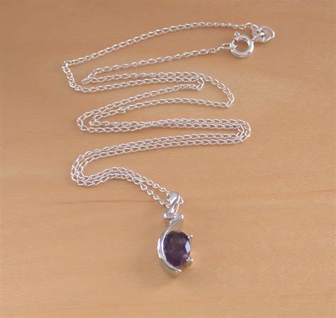 Amethyst Pendant Sterling Silver Chain Oval Amethyst Necklace