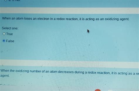 Solved When an atom loses an electron in a redox reaction, | Chegg.com 