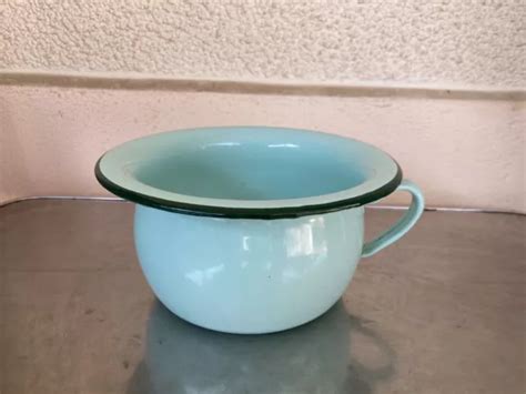 Ancien Pot De Chambre Japy En Tole Emaillee Enfant Old Enamel Bleu Vert