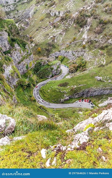 View From Above Cliff Edge Of Winding Road Cheddar Gorge In Somerset