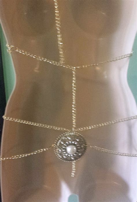 Pearl Medallion Chain Bikini Metal Pasties Set Harness Top Bra Etsy