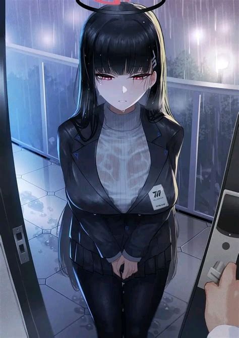 An Anime Character Is Standing In Front Of A Mirror And Holding A Cell