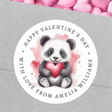 Happy Valentines Day Cute Panda Holding Heart Classic Round Sticker