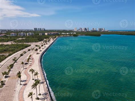 Aerial View Of Malecon Tajamar In Cancun Mexico Stock Photo