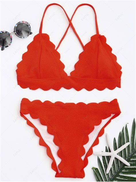 43 OFF 2020 Scalloped Bikini Set In RED ZAFUL