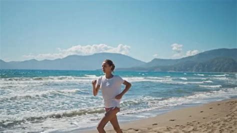 Sporty Blonde Woman Running Ocean Beach Stock Video Pond5