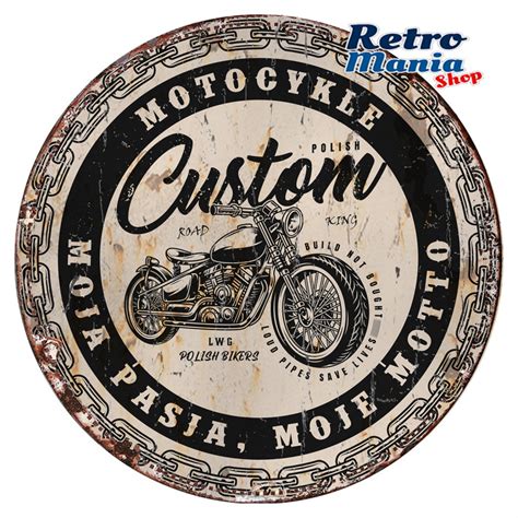 Polish Custom Motorcycles Retro Tablica Motocyklowa Szyld Metalowy