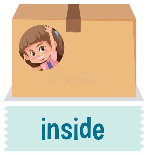 Preposition Of Place With Cartoon Girl And A Box Stock Vector Illustration Of Material