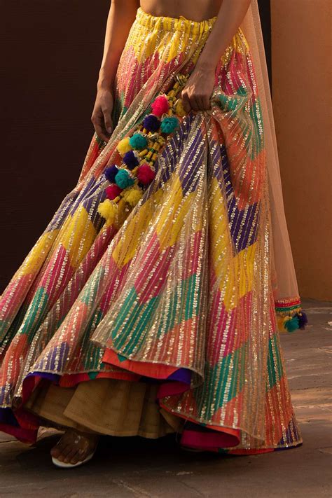 Buy Kaaisha By Shalini Multi Color Silk Sequins Embellished Lehenga And