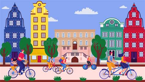 Bicycle Parade On Street Vector Illustration Sporting Event On Road