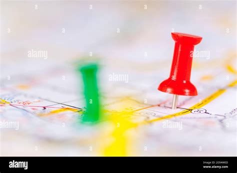 Colorful push pins on a map Stock Photo - Alamy