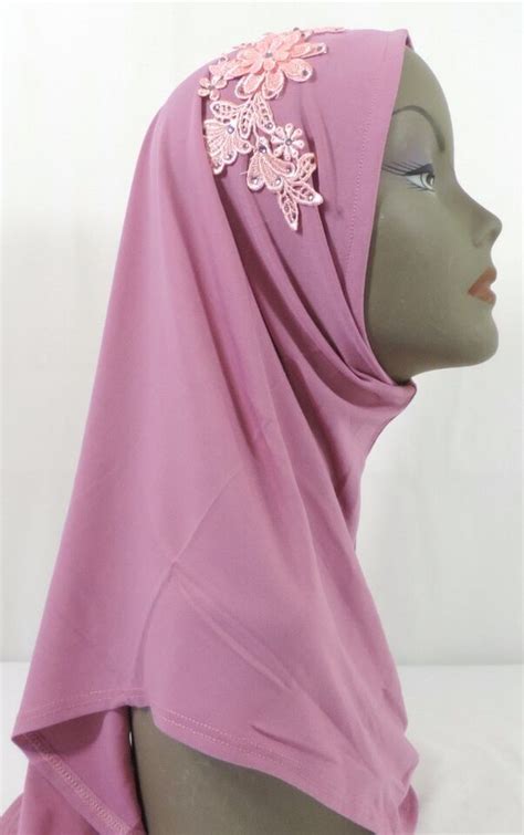 Flower Instant Hijab One Piece Amira Style Lycra Slip On Scarf Shawl