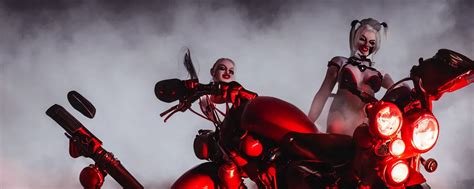 Real Life Harley Quinn Riding A Motorcycle Holding A Stable Diffusion