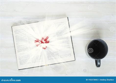 Open Holy Book Bible The Light Comes From The Book Heart Red Stock