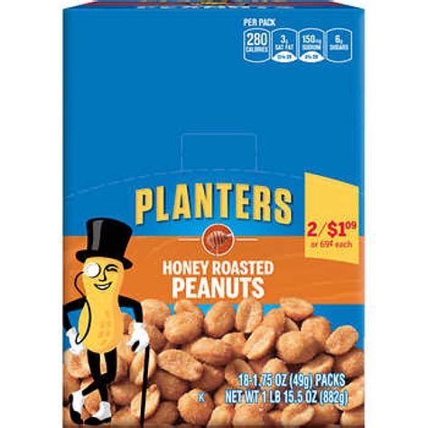 Planters Peanuts Honey Roasted 1 75 Oz 18 Count