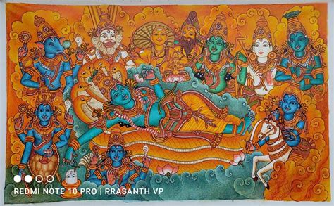 Kerala Original Mural Painting Dasavatharam Artwork Canvas Rolled