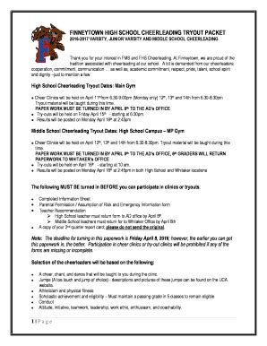 Fillable Online Finneytown High School Cheerleading Tryout Packet Fax