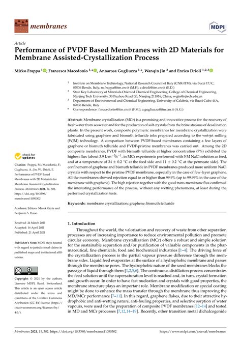 Pdf Performance Of Pvdf Based Membranes With D Materials For