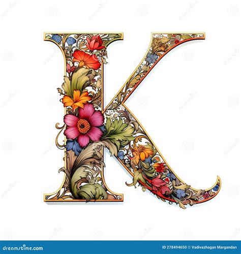 Floral alphabet K stock illustration. Illustration of plant - 278494650