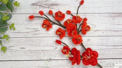 How To Make Beautiful Flower With Pipe Cleaner Red Plum Blossom