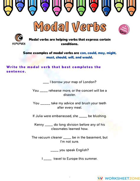 Verbs Worksheets Modal Verbs Worksheets Worksheets Library