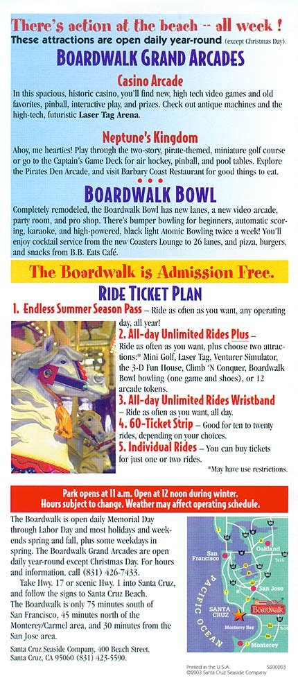 Santa Cruz Beach Boardwalk Map and Brochure (2003 - 2024 ...