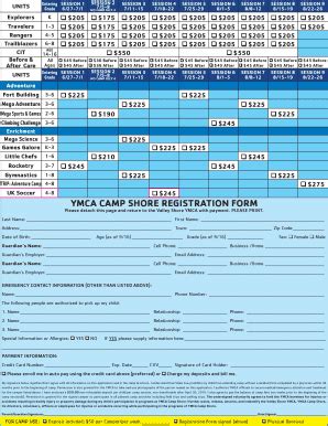 Fillable Online Vsymca Ymca Camp Shore Registration Form Valley Shore