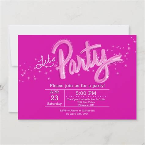 Hot Pink Let S Party Invitation Zazzle Party Invitations Invitations Wedding Invitations