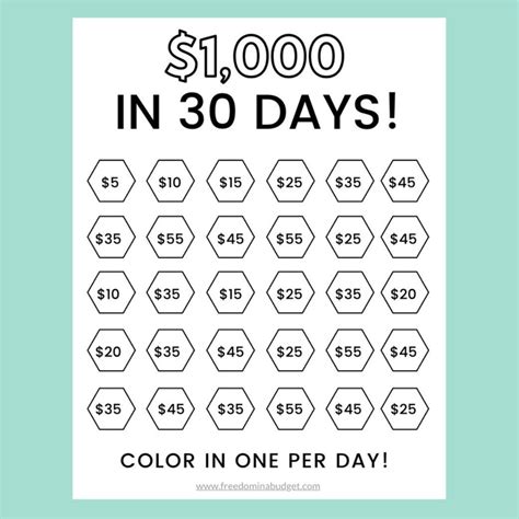 Money Saving Challenge Printable Save 1000 In 30 Days Savings