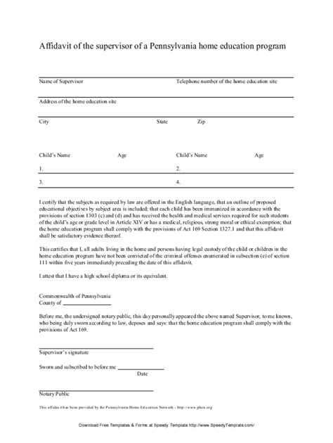 Fillable Online Affidavit Requirementspa Homeschool