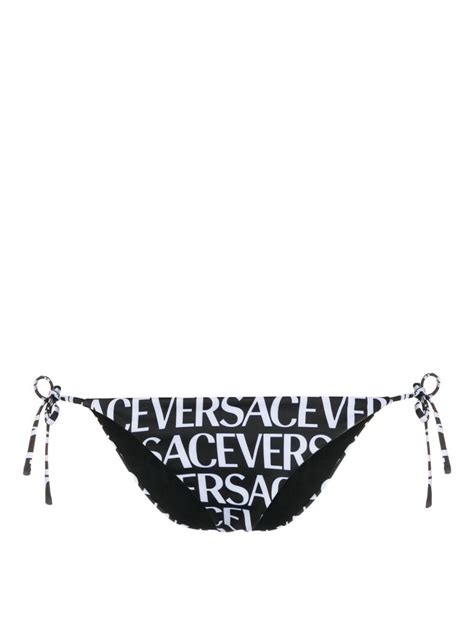 Versace Logo Print Tie Fastening Bikini Bottoms Black Farfetch