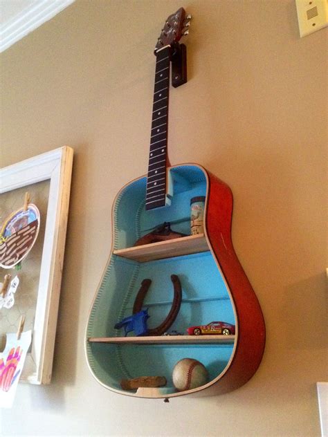 Guitar Shelf With A Light Blue Interior And Cedar Shelves Unique