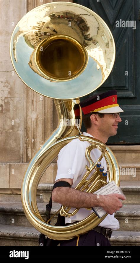 Man with Sousaphone, brass band in Dubrovnik, Dalmatia, Croatia Stock ...