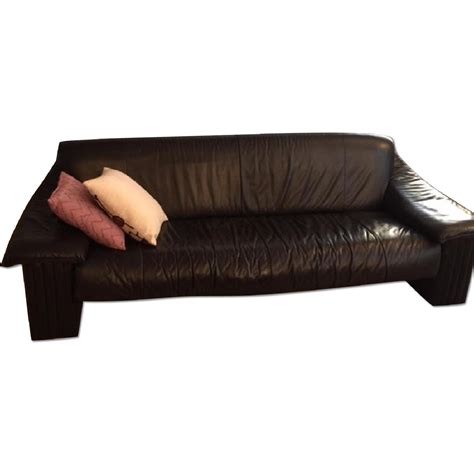 Roche Bobois Black Leather Sofa AptDeco