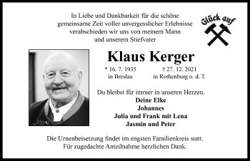 Traueranzeigen Von Klaus Kerger Trauer Flz De