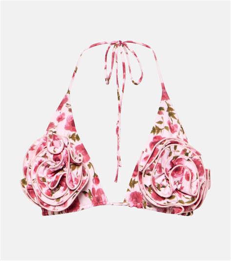 Magda Butrym Floral Appliqu Triangle Bikini Top Pink Editorialist